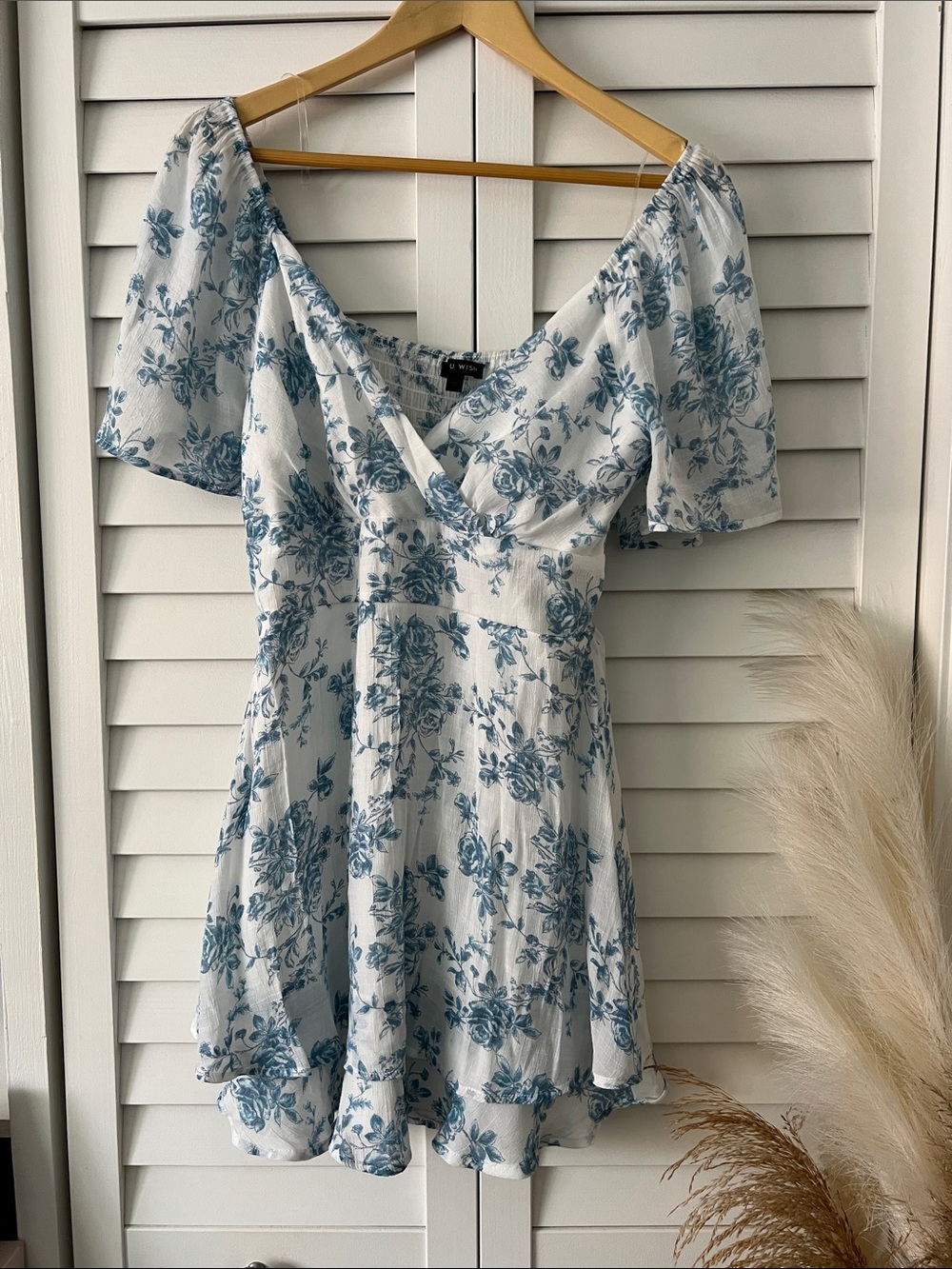 Blue Floral White Mini Dress